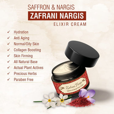 Herbs & Greens Zafrani Nargis Natural Vitamin C Saffron & Nargis Anti Aging Elixir Cream, | Glowing & Radiant Skin | Ayurvedic Day & Night Face Cream Moisturizer For Woman & Men | All Skin | 50gm